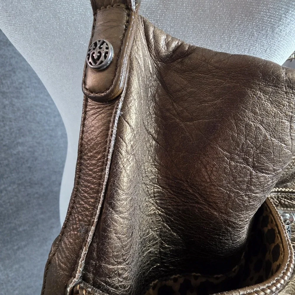 Vintage Brighton Bronze Metallic Leather‎ Hobo Large Bag Braided Strap Shoulder